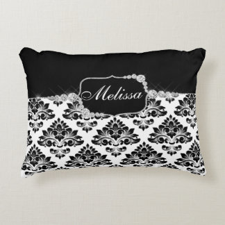 Coussins Décoratifs Élégant verre noir blanc Damas Diamants