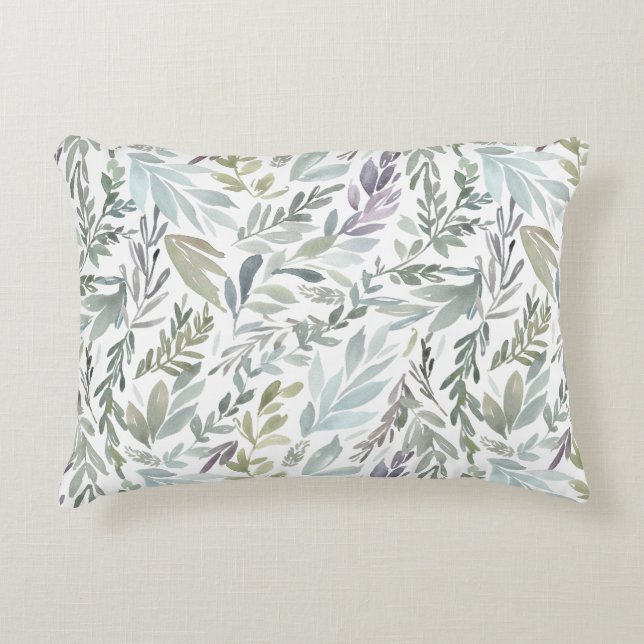 Coussins Décoratifs Elégante aquarelle Bleue Vert Botanique (Devant)