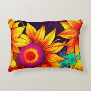 Coussins Décoratifs Elégante Artwork colorée de fleurs de tournesol