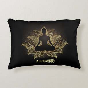 Coussins Décoratifs Elégante méditation de Lotus, Bouddha d'or noir