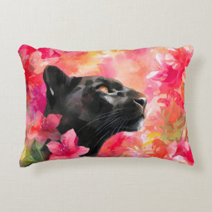 Coussins Décoratifs Élégante panthère noire florale sauvage florissant