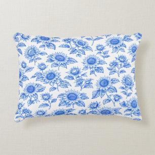 Coussins Décoratifs Élégants Tournesols Toile du Jouy – Botanique Bleu