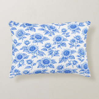 Coussins Décoratifs Élégants Tournesols Toile du Jouy – Botanique Bleu