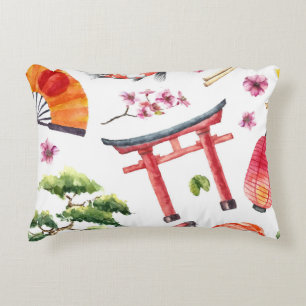 Coussins Décoratifs Éléments japonais Aquarelle texture transparente