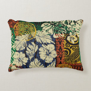 Coussins Décoratifs Éléments tribaux hawaïens et tissu hibiscus