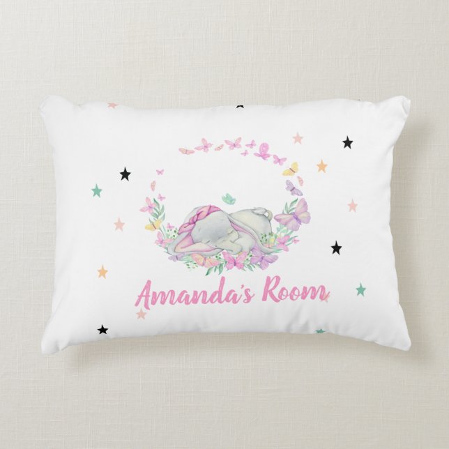 Coussins Décoratifs Eléphant bébé, Papillons, Étoiles (Devant)
