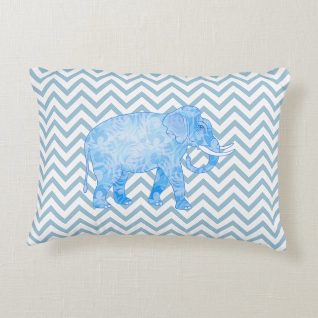 Coussins Décoratifs Eléphant bleu à motif Chevron (Dos)