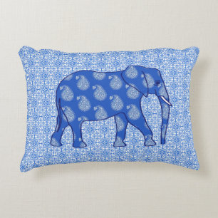 Coussins Décoratifs Éléphant de Paisley - bleu cobalt et blanc