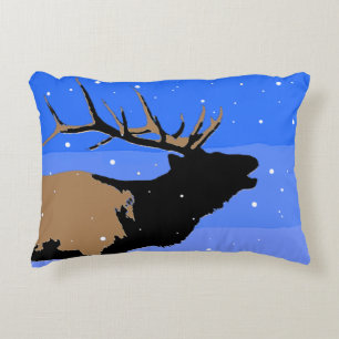 Coussins Décoratifs Elk bouillonnant en hiver - Art original de la fau