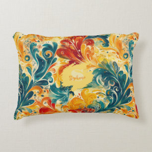 Coussins Décoratifs Emerald Green & Gold Abstrait Paisley Feuilles (3)