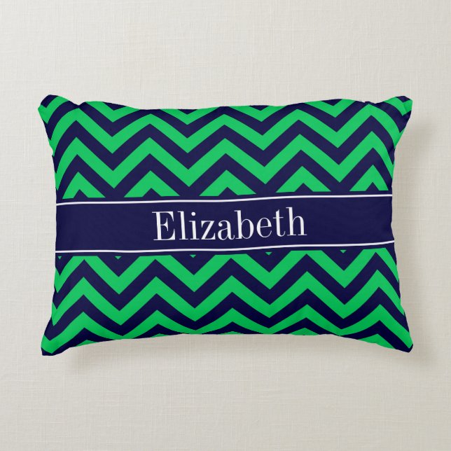 Coussins Décoratifs Emerald Navy LG Chevron Navy Blue Name monogram (Devant)