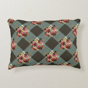 Coussins Décoratifs En vichy gris et Poussin rose Floral Pays