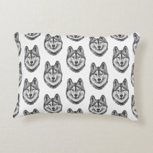 Coussins Décoratifs Encre noir & blanc & Aquarelle Siberian Husky
