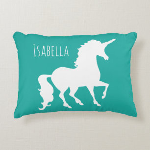 Coussins Décoratifs Enfants Girly de silhouette vert-bleu de licorne
