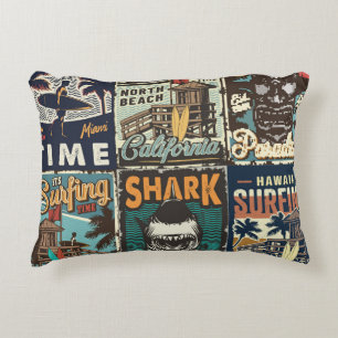 Coussins Décoratifs Ensemble d'affiches de surf colorées vintage avec 