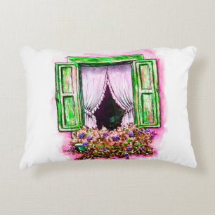 Coussins Décoratifs Esquisse aquarelle fenêtre traditionnelle à l'anci