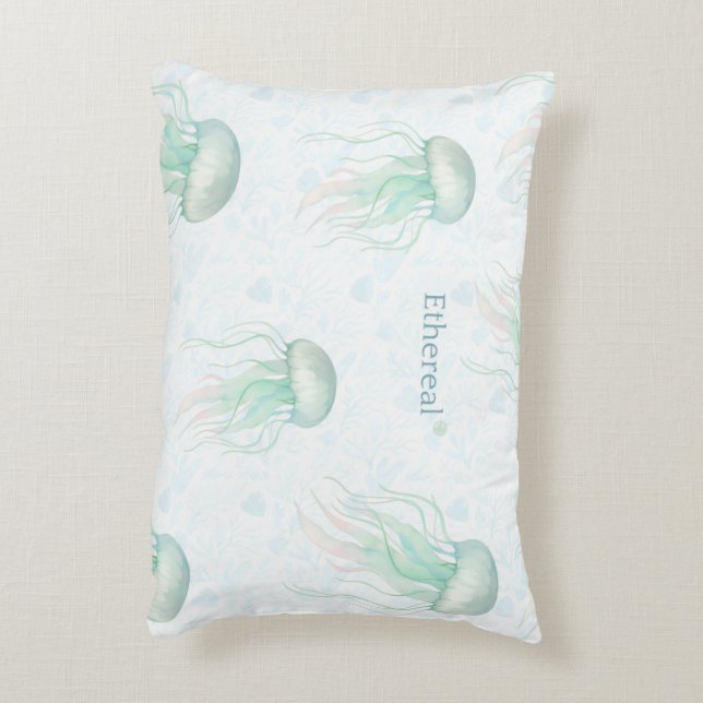 Coussins Décoratifs Ethereal jellyfish throw pillow teal (Dos(Vertical))
