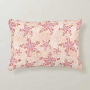 Coussins Décoratifs Étoiles de mer et motif pastel rose corail
