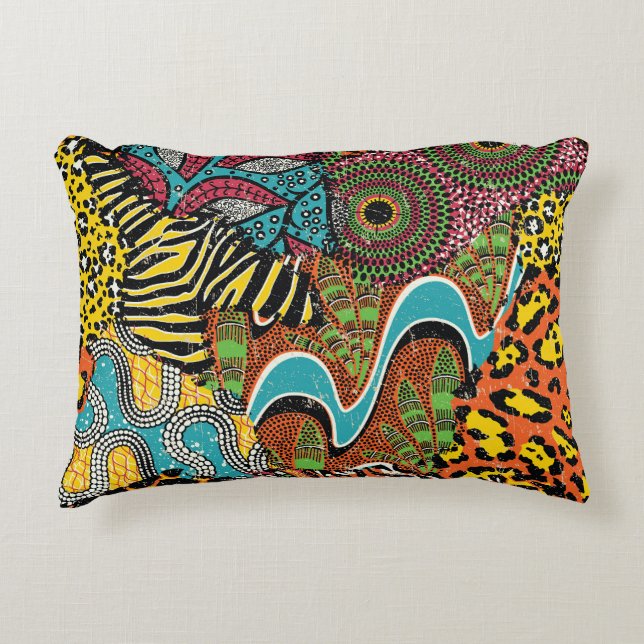 Coussins Décoratifs Fabric africain : Patchwork d'animaux sauvages. (Devant)