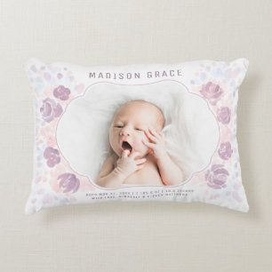 Coussins Décoratifs Faire-part de naissance de bébé fille personnalisé