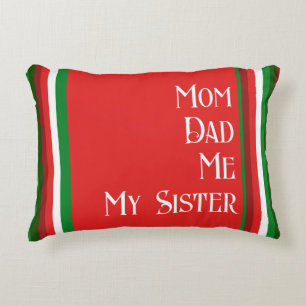 Coussins Décoratifs Famille personnalisée Rouge, Vert, Blanc Noël