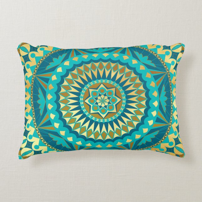 Coussins Décoratifs Fantaisie Mandala Bleu Or (Devant)