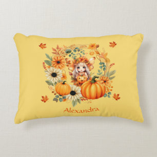 Coussins Décoratifs Fée Citrouille mignonne dans la couronne d'automne