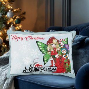 Coussins Décoratifs Fée de Noël Fantaisiste Cadeaux de Fêtes Bleu