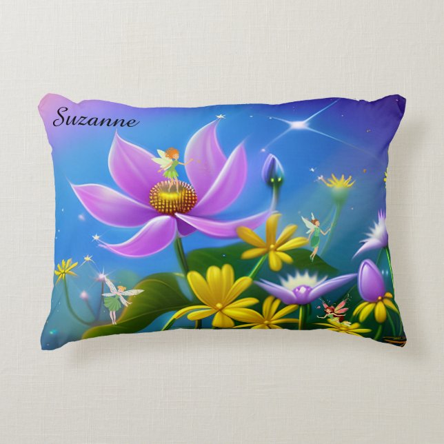 Coussins Décoratifs Fées et Fleurs nom modifiable (Devant)