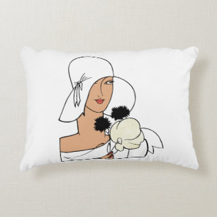 Coussins Décoratifs Femme Art Déco vintage avec fleurs portant Casquet