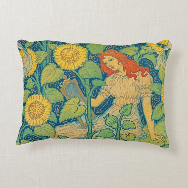 Coussins Décoratifs Femme-fille de fleurs dans le jardin de tournesol (Dos)