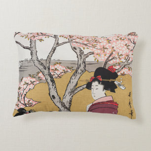 Coussins Décoratifs Femmes japonaises vintages et fleurs de cerisiers