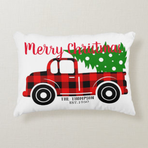 Coussins Décoratifs Ferme écossaise camion rouge arbre vert Noël