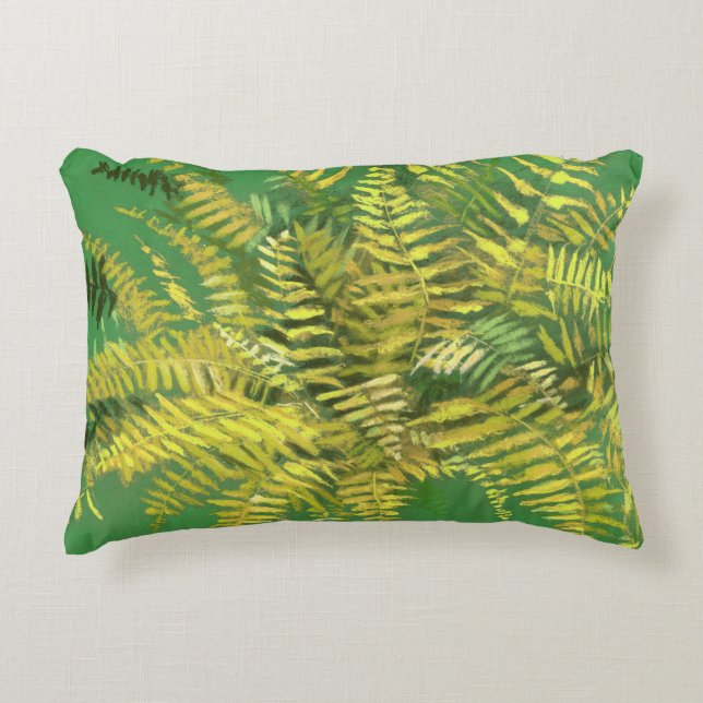 Coussins Décoratifs Ferne, frondes, fleuris, vert jaune doré vert (Devant)