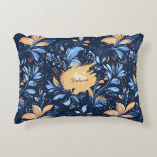 Coussins Décoratifs Feuilles Abstraits de marguerite bleu et or (3)