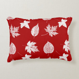Coussins Décoratifs Feuilles d'automne - blanc et rouge foncé