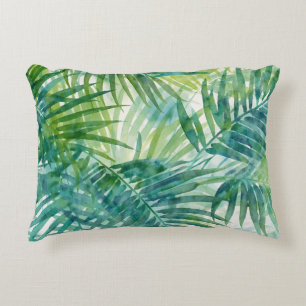 Coussins Décoratifs Feuilles de palmier vert sarcelle Art aquarelle tr
