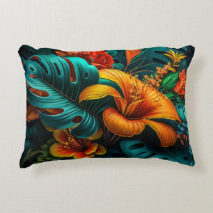 Coussins Décoratifs Feuilles et fleurs tropicales élégantes et colorée