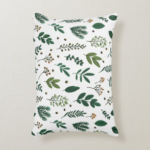 Coussins Décoratifs Feuilles et fleurs vertes sur blanc