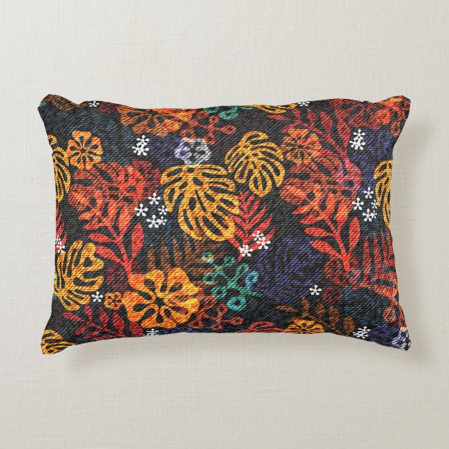 Coussins Décoratifs Feuilles exotiques sur denim, impression transpare (Devant)