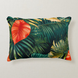Coussins Décoratifs Feuilles tropicales colorées et fleurs d'Hibiscus