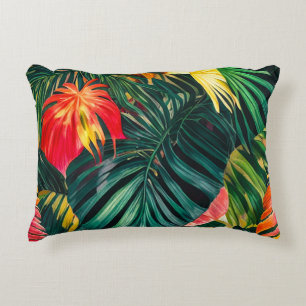 Coussins Décoratifs Feuilles tropicales colorées et fleurs d'Hibiscus