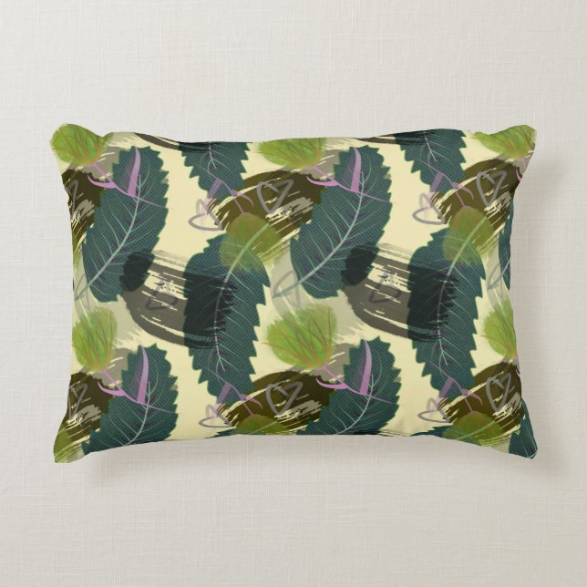 Coussins Décoratifs Feuilles tropicaux et fleurs d'aquarelle. (Devant)