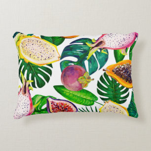 Coussins Décoratifs Feuilles tropicaux, fruits, gouache sans couture m