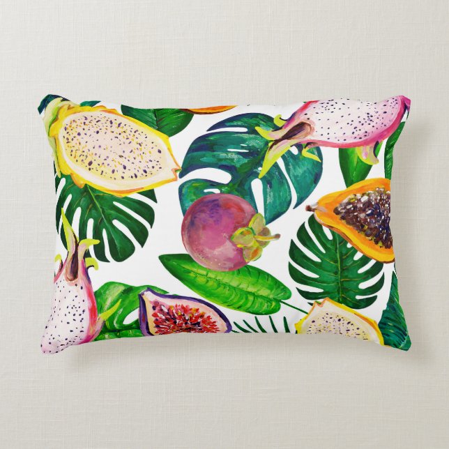 Coussins Décoratifs Feuilles tropicaux, fruits, gouache sans couture m (Devant)