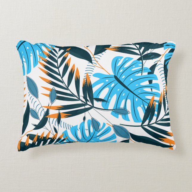 Coussins Décoratifs Feuilles tropicaux Motif blanc brillant (Devant)