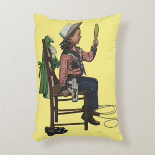 Coussins Décoratifs Fille à l'air vintage Cowgirl regardant dans un mi