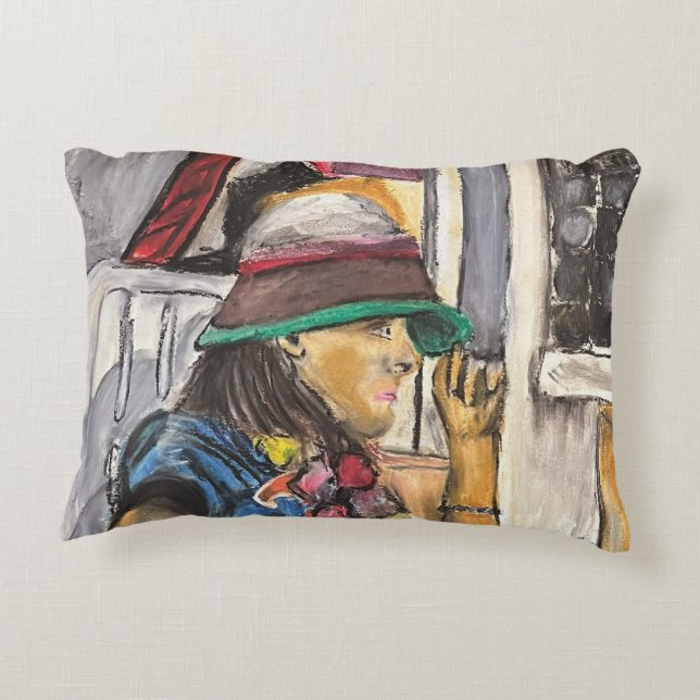 Coussins Décoratifs Fille au chapeau vif (Dos)