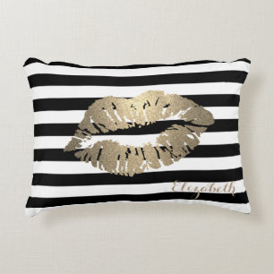 Coussins Décoratifs Fille Noir Blancs, Lèvres Personnalisées