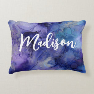 Coussins Décoratifs Filles Boho violet bleu aquarelle personnalisée